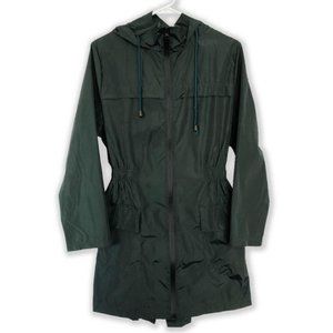 Women's Green Long Windbreaker Water-Resistant